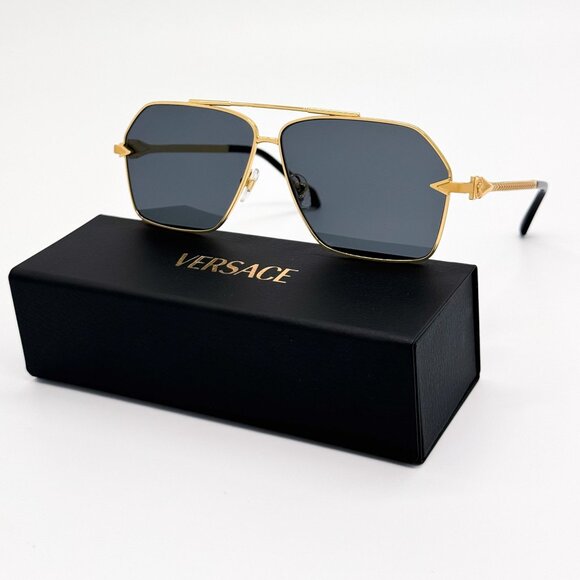 NEW VE2284 1002/87 VERSACE UNISEX GOLD GRAY SUNGLASSES VE2284 100287 - Picture 1 of 9